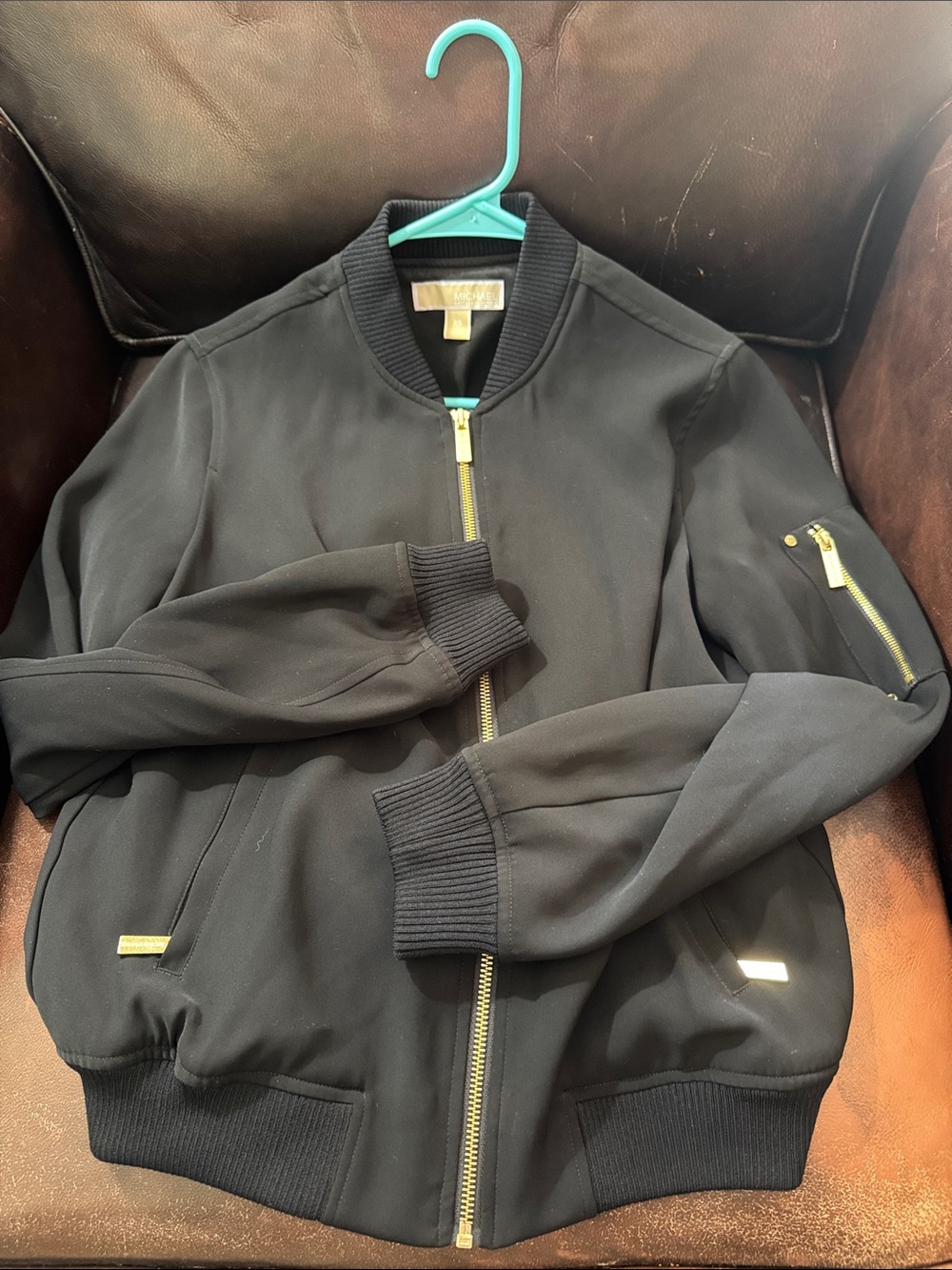 Michael Kors Black Bomber Jacket with Gold Hardware